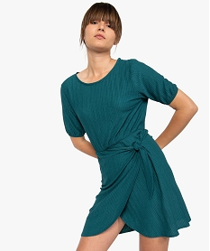 GEMO Robe femme à manches courtes avec bas façon portefeuille Vert