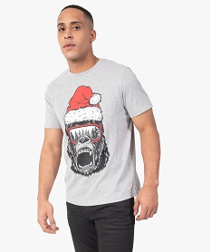 GEMO Tee-shirt homme avec motif monstre spécial Noël Gris