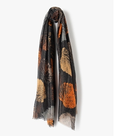 GEMO Foulard femme pailleté avec motif feuillage Noir