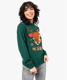 GEMO Pull de Noël femme avec motif Bambi - Disney Vert