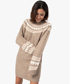 GEMO Robe pull femme en maille avec touches pailletées Beige