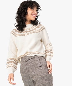 GEMO Pull femme avec motifs pailletés Beige