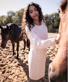 GEMO Robe femme en maille torsadée Beige