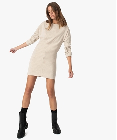 GEMO Robe femme façon sweat avec surpiqûres Beige