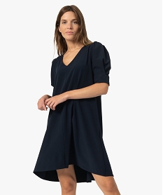 GEMO Robe femme forme trapèze à manches courtes Bleu