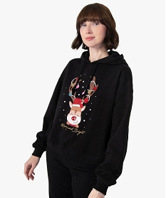 GEMO Sweat femme à capuche avec motif Noël à sequins Noir