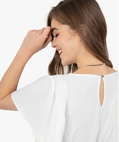 tee-shirt femme avec manches volantees blancF704101_2