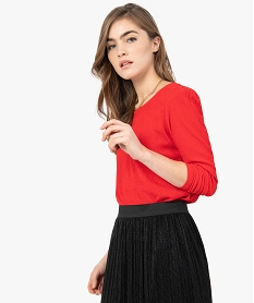 GEMO Tee-shirt femme en maille texturée Rouge
