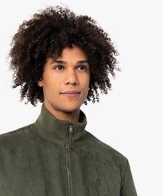 GEMO Blouson homme en suédine avec finitions bord-côte Vert