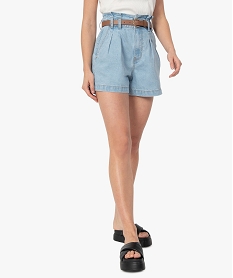 short femme en jean avec ceinture a boucle gris shortsF860701_1