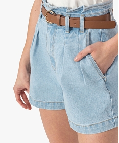 short femme en jean avec ceinture a boucle gris shortsF860701_2
