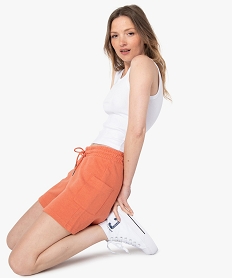 GEMO Short femme en maille avec ceinture élastiquée Orange