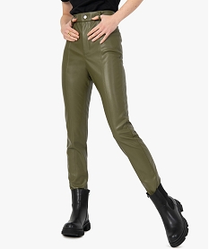 pantalon femme taille haute en synthetique esprit rock vert pantalonsF869901_1