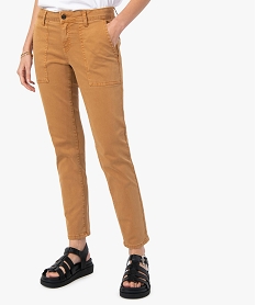 pantalon femme en denim avec poches plaquees brun pantalonsF870801_1