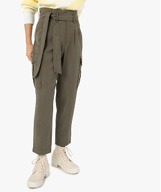pantalon femme en toile coupe large avec ceinture vert pantalonsF871101_1