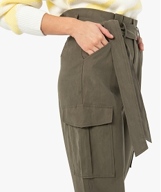 pantalon femme en toile coupe large avec ceinture vert pantalonsF871101_2