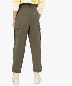 pantalon femme en toile coupe large avec ceinture vert pantalonsF871101_3