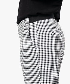 pantalon femme en toile a motif vichy avec ceinture elastiquee imprimeF871401_2