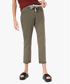pantalon femme en toile avec ceinture tissee vertF872301_1