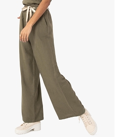 pantalon femme contenant du lin avec ceinture a nouer vert pantalonsF872501_1