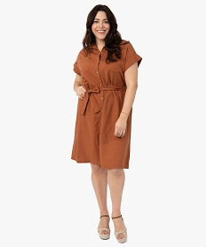 robe femme grande taille a manches courtes contenant du lin orange robesF894701_1