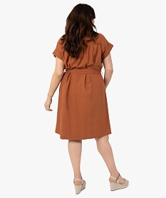 robe femme grande taille a manches courtes contenant du lin orange robesF894701_3