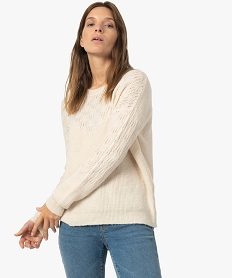 GEMO Pull femme en maille fantaisie sur le haut Beige