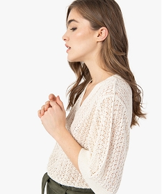 GEMO Pull femme en maille ajourée et manches fantaisie Beige