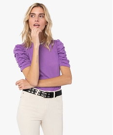 tee-shirt femme a manches ballon froncees violetF906801_1