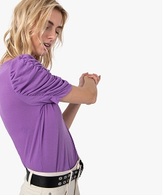 tee-shirt femme a manches ballon froncees violetF906801_2