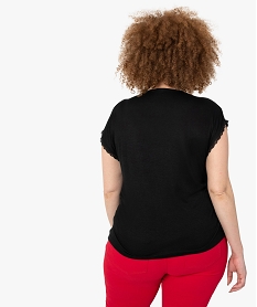 tee-shirt femme grande taille a manches courtes et col v et dentelle noirF907301_3