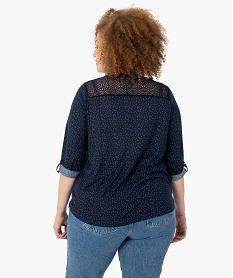 tee-shirt femme grande taille imprime col v et dos dentelle bleuF918801_3