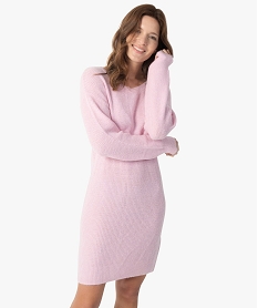 GEMO Robe pull femme en maille avec col rond Rose