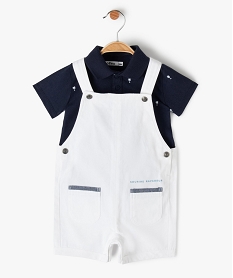 GEMO Ensemble bébé garçon 2 pièces Salopette et polo Blanc