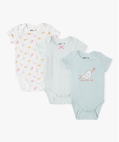 GEMO Bodies bébé manches courtes à motif oiseaux (lot de 3) Beige