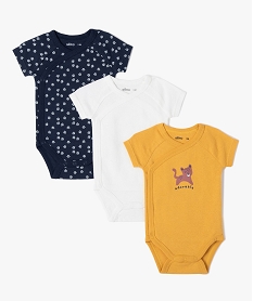 GEMO Bodies bébé manches courtes fermeture croisée (lot de 3) Jaune