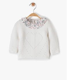 GEMO Pull bébé en tricot ajouré avec col fleuri Blanc