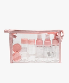 GEMO Trousse daccessoires à maquillage avec flacons et pots (11 pièces) Rose