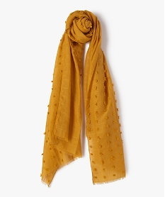 GEMO Foulard femme à carreaux avec petits pompons Jaune