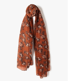 GEMO Foulard femme gaufré et fleuri Brun