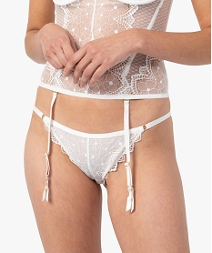 GEMO Culotte femme en dentelle avec finitions festonnées Blanc