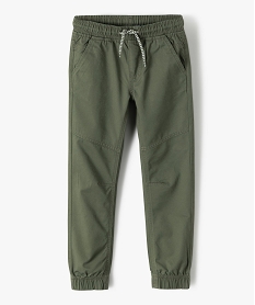 pantalon garcon en toile avec taille et chevilles elastiquees vert pantalonsG094701_1
