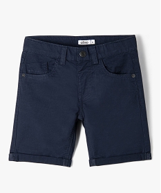 GEMO Bermuda garçon en coton twill uni à revers navy