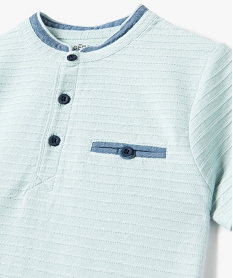 tee-shirt garcon a col mao en maille texturee effet raye vert tee-shirtsG106501_2