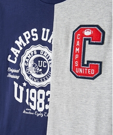 tee-shirt garcon a manches courtes bicolore et motifs - camps united bleuG119501_2