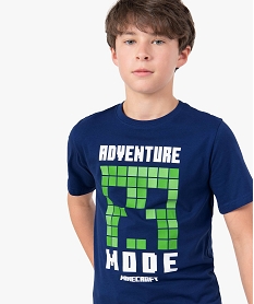 GEMO Tee-shirt garçon à manches courtes imprimé - Minecraft Bleu