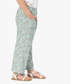 pantalon fille large en maille gaufree fleurie vertG139901_1