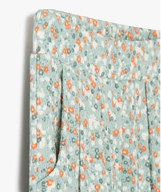 pantalon fille large en maille gaufree fleurie vertG139901_3