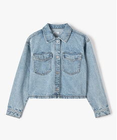 GEMO Chemise en jean fille façon veste coupe courte et large Gris