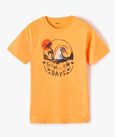 GEMO Tee-shirt garçon à manches courtes imprimé look surf vintage Orange
